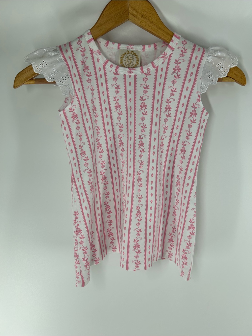 The Beaufort Bonnet Company Pink and White Floral Stripe Girls Dress